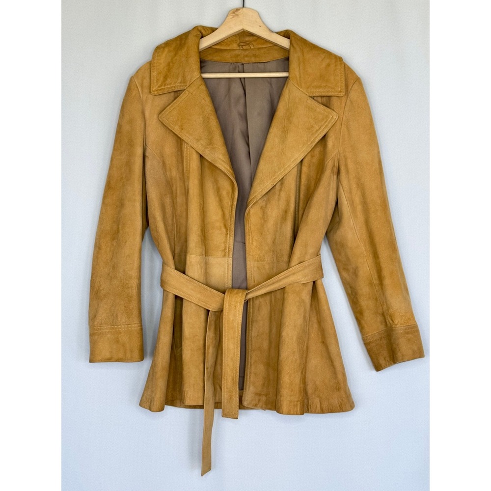 70s Vintage New England Sportswear Company Tan Suede Belted Field Jacket Medium